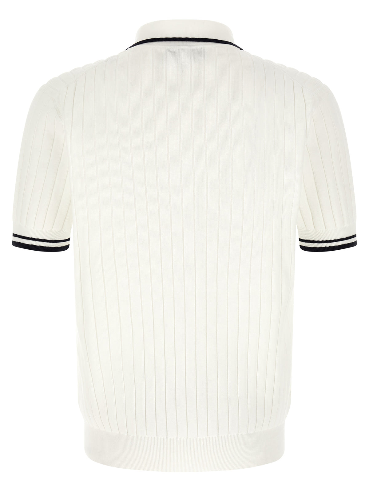 Dolce & Gabbana Men's V Neck Polyamide & Cotton Polo Shirt - Bicolour Black White