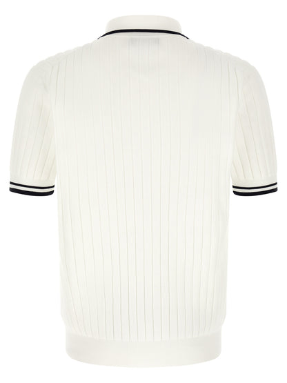 Dolce & Gabbana Men's V Neck Polyamide & Cotton Polo Shirt - Bicolour Black White