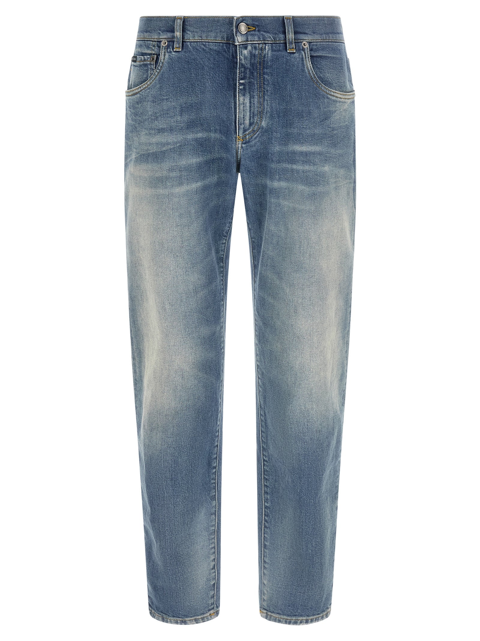 Jeans by Dolce & Gabbana for men in stretch denim cotton blue features an sophisticated low rise and straight-leg with a precise long, creating a sophisticated and sophisticated silhouette.