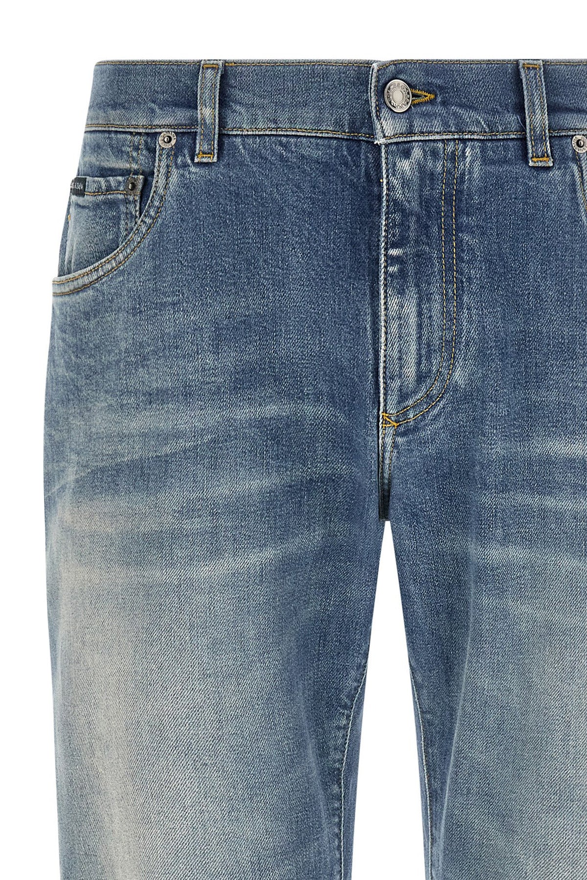 Jeans by Dolce & Gabbana for men in stretch denim cotton blue features an refined tailoring silhouette, showcasing a premium straight-leg with a low rise and long cut for a refined tailoring look.