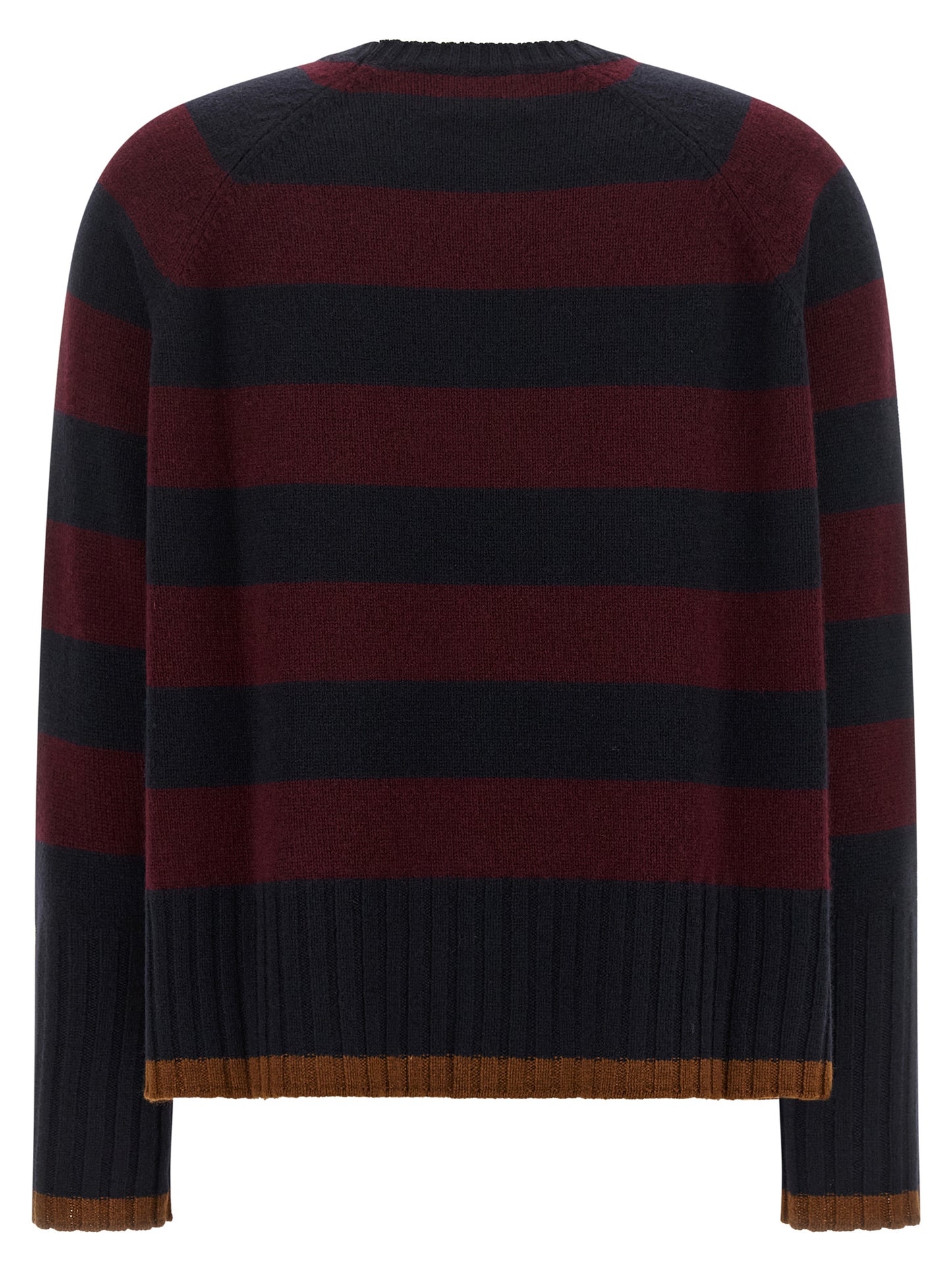 BE YOU Women's Relaxed Fit Wide Crew Neck Cashmere Cardigan - Bordeaux Burgundy Camel Navy Striped