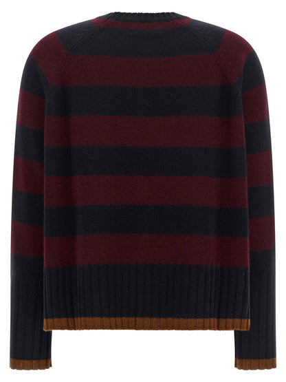 BE YOU Women's Relaxed Fit Wide Crew Neck Cashmere Cardigan - Bordeaux Burgundy Camel Navy Striped