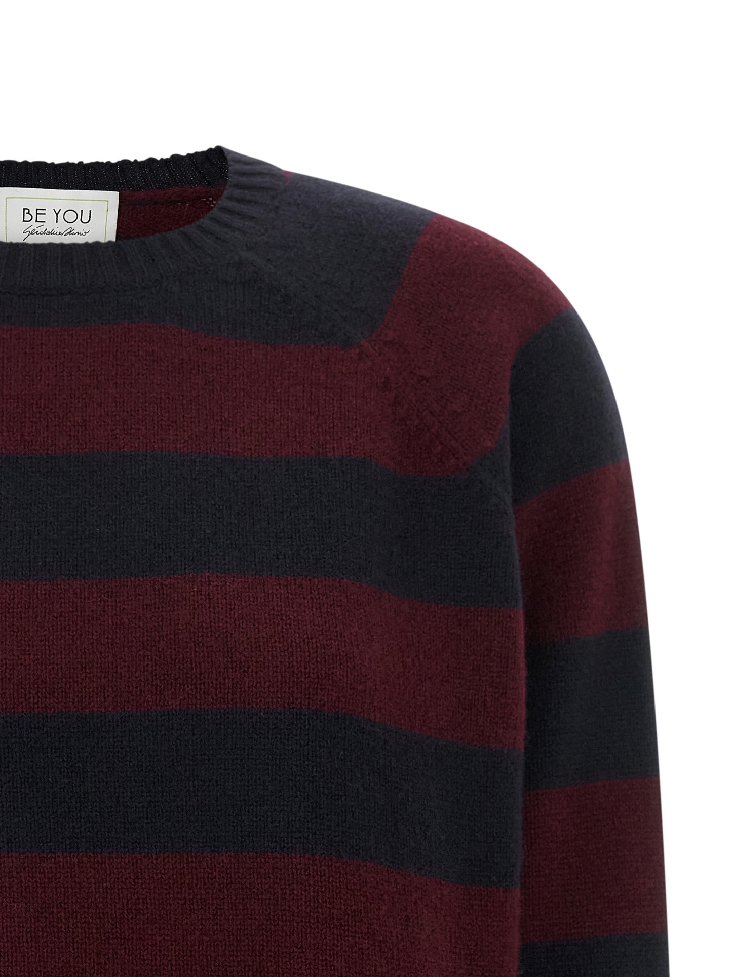 BE YOU Women's Relaxed Fit Wide Crew Neck Cashmere Cardigan - Bordeaux Burgundy Camel Navy Striped