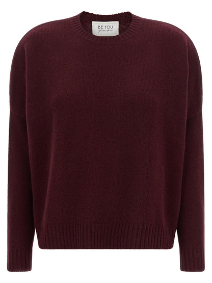 BE YOU Women's Relaxed Fit Crew Neck Cashmere Cardigan - Bordeaux