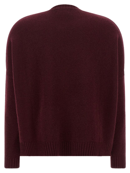 BE YOU Women's Relaxed Fit Crew Neck Cashmere Cardigan - Bordeaux