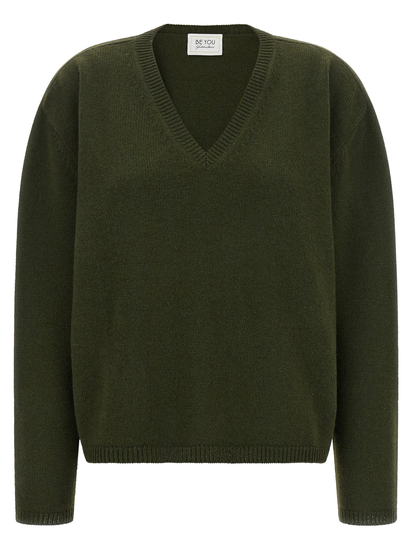 BE YOU Women's Relaxed Fit V Neck Cashmere Cardigan - Bicolour Green