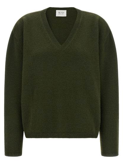 BE YOU Women's Relaxed Fit V Neck Cashmere Cardigan - Bicolour Green