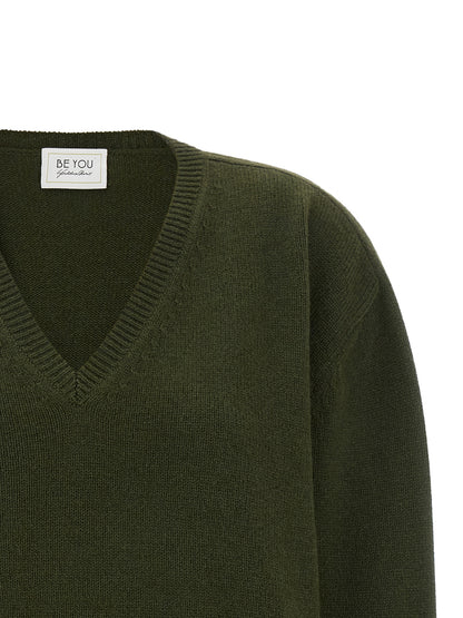 BE YOU Women's Relaxed Fit V Neck Cashmere Cardigan - Bicolour Green