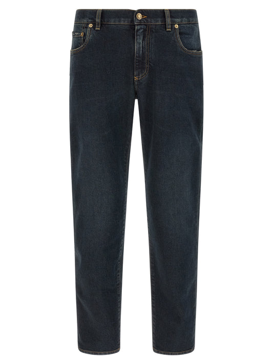 Jeans by Dolce & Gabbana for men in stretch denim cotton blue, gold & signature features a refined silhouette with a refined skinny, defined by a and a refined long for a refined finish.