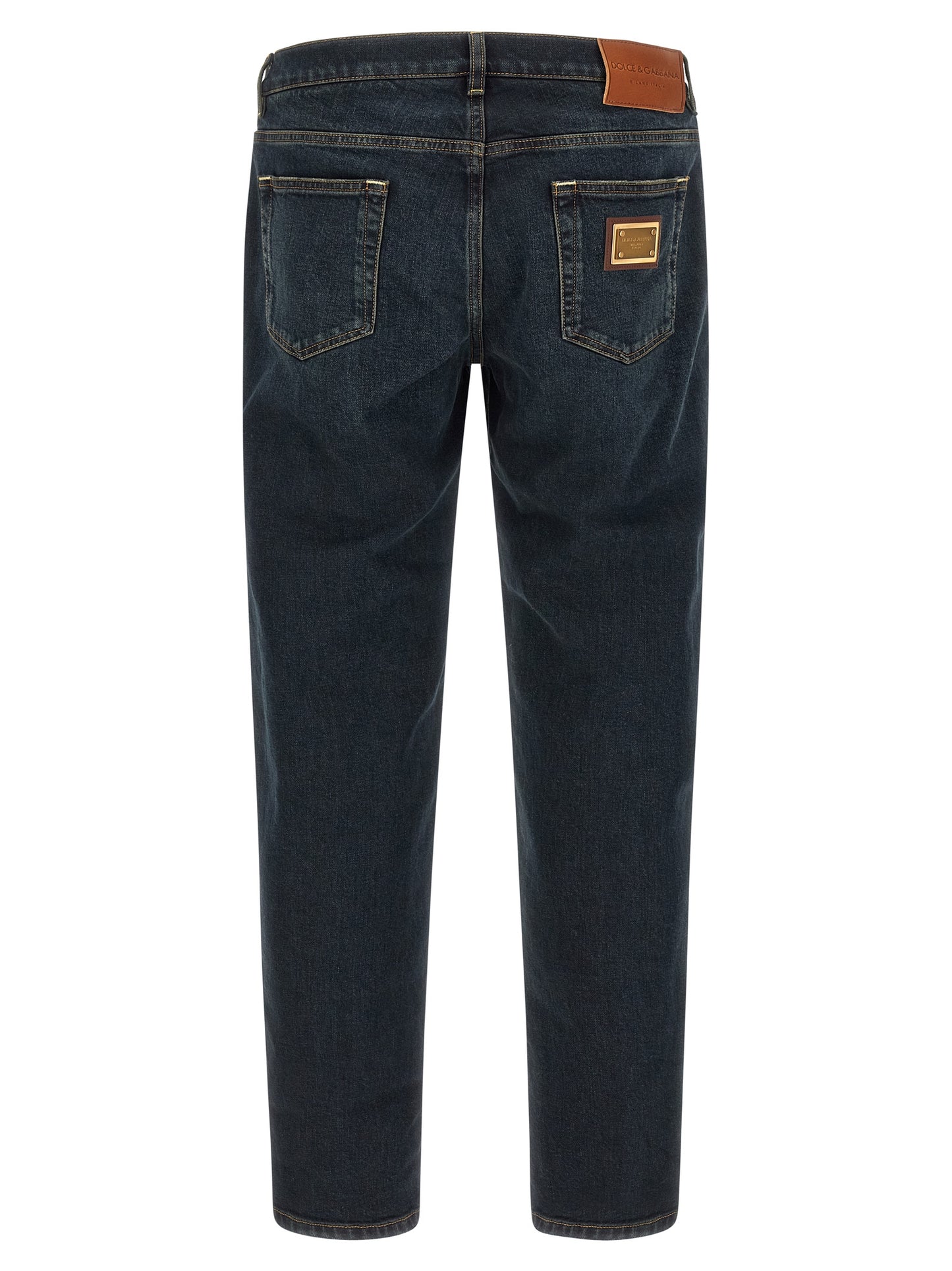 Jeans by Dolce & Gabbana for men in stretch denim cotton blue, gold & signature features an sophisticated and skinny with a precise long, creating a sophisticated and sophisticated silhouette.
