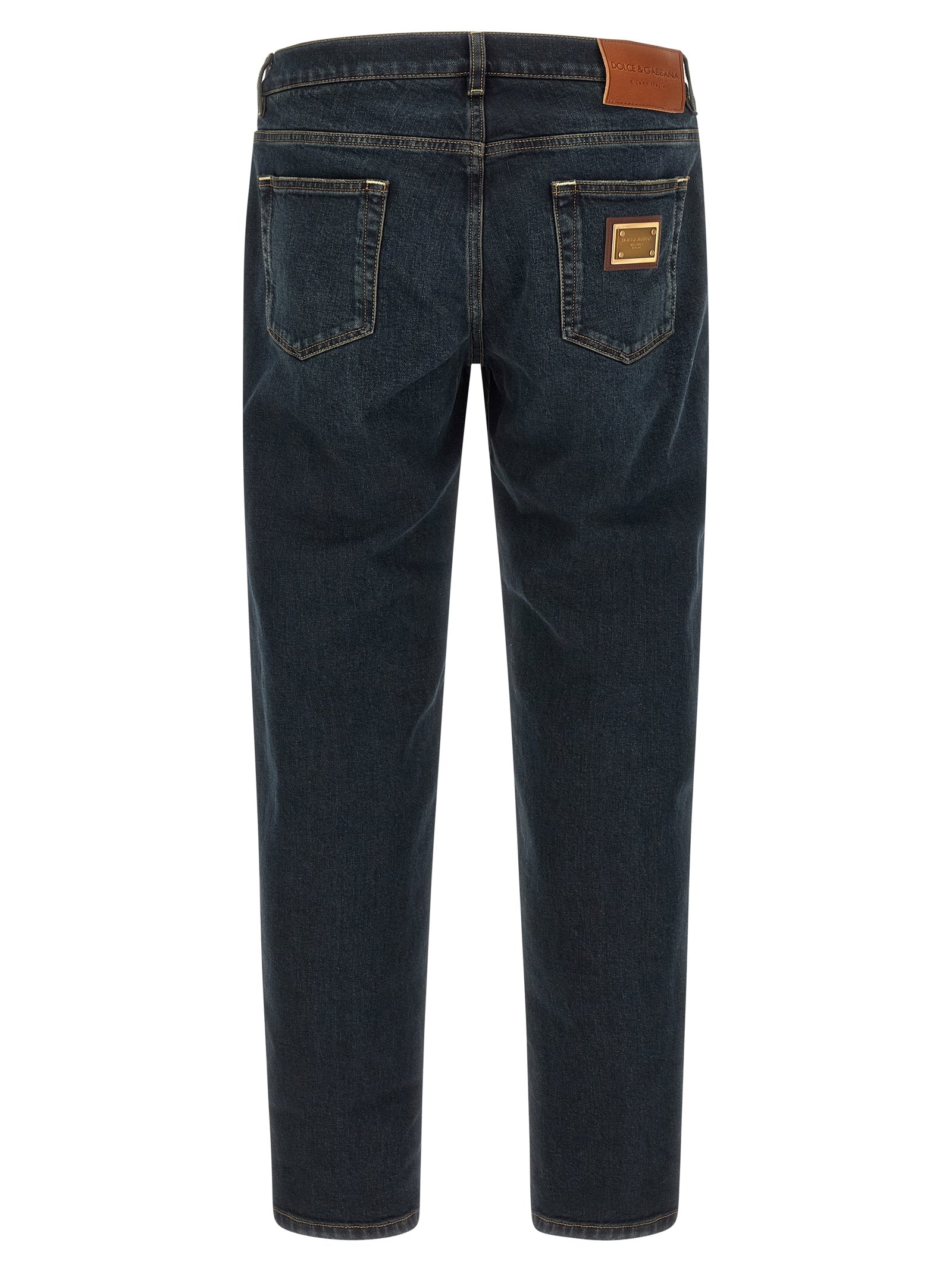 Jeans by Dolce & Gabbana for men in stretch denim cotton blue, gold & signature features an sophisticated and skinny with a precise long, creating a sophisticated and sophisticated silhouette.