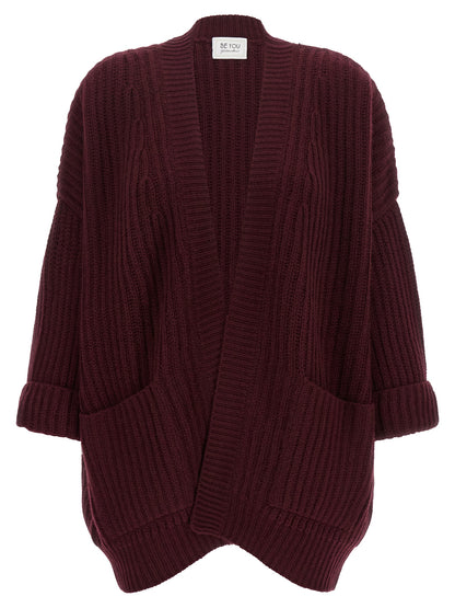 BE YOU Women's Relaxed Fit Wide Oversized Cashmere Cardigan - Bordeaux