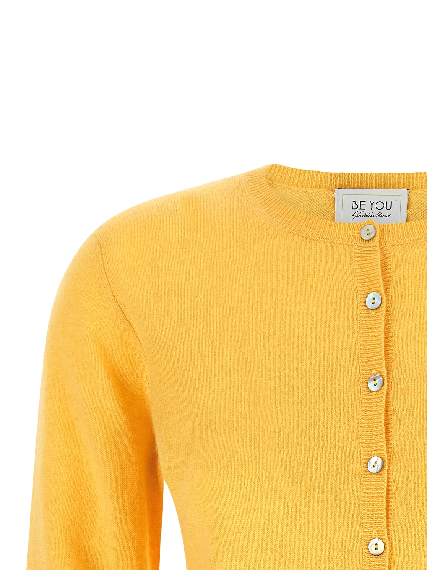 BE YOU Women's Cashmere Cardigan - Bicolour Pearl Yellow