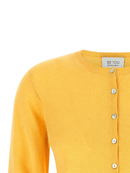 BE YOU Women's Cashmere Cardigan - Bicolour Pearl Yellow