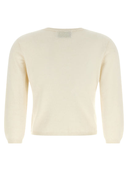 BE YOU Women's Regular Fit Round Neck Cashmere Cardigan - Ivory Pearl White