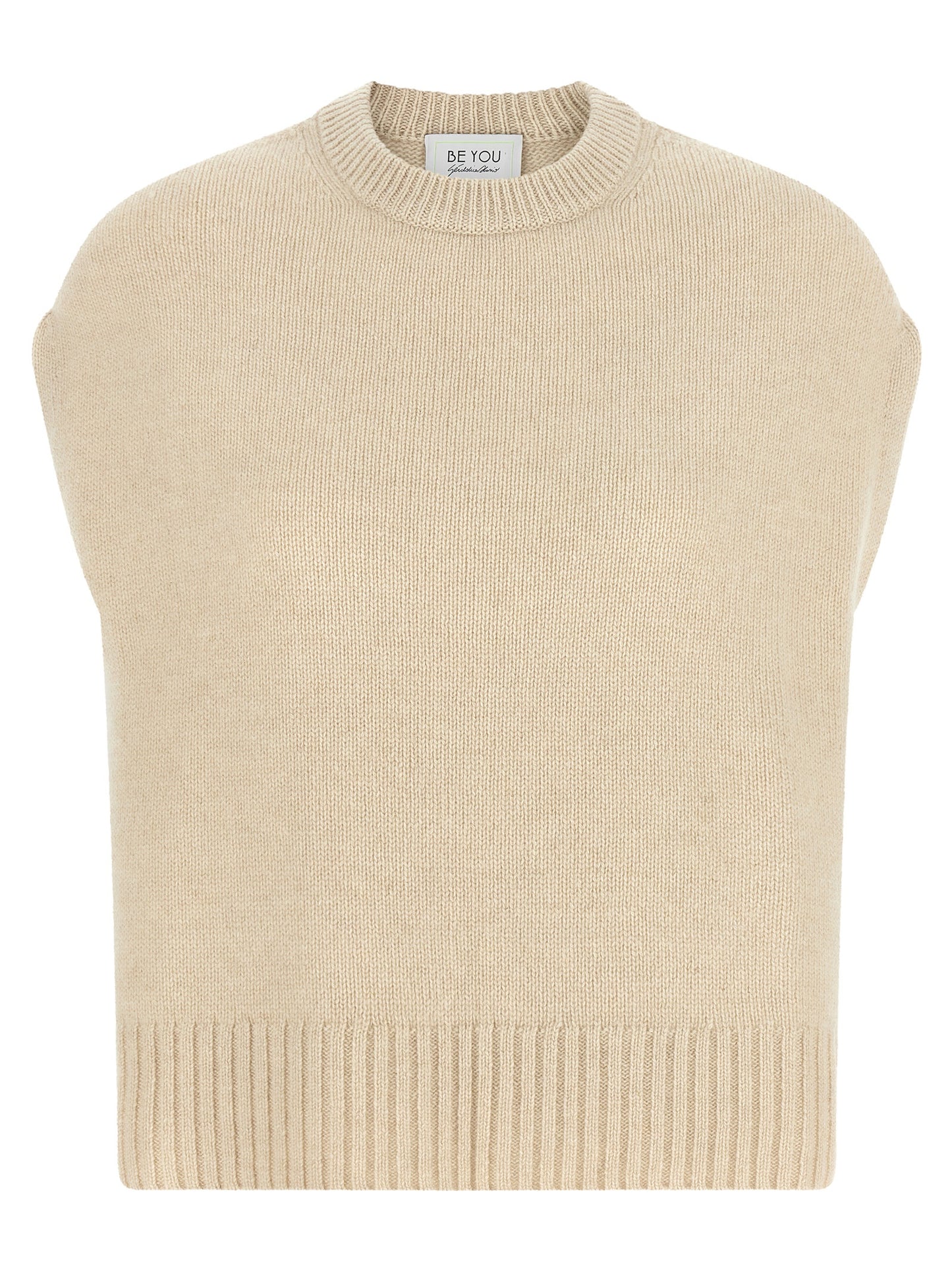BE YOU Women's Crew Neck Cashmere Vest - Beige