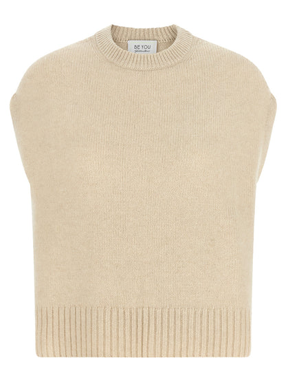 BE YOU Women's Crew Neck Cashmere Vest - Beige