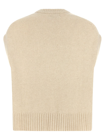 BE YOU Women's Crew Neck Cashmere Vest - Beige
