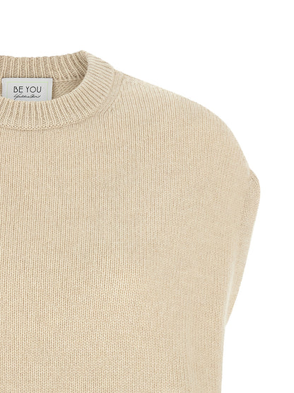 BE YOU Women's Crew Neck Cashmere Vest - Beige