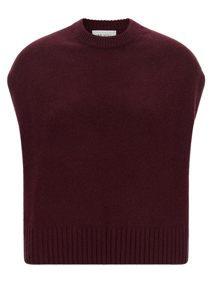BE YOU Women's Crew Neck Cashmere Vest - Bordeaux Burgundy