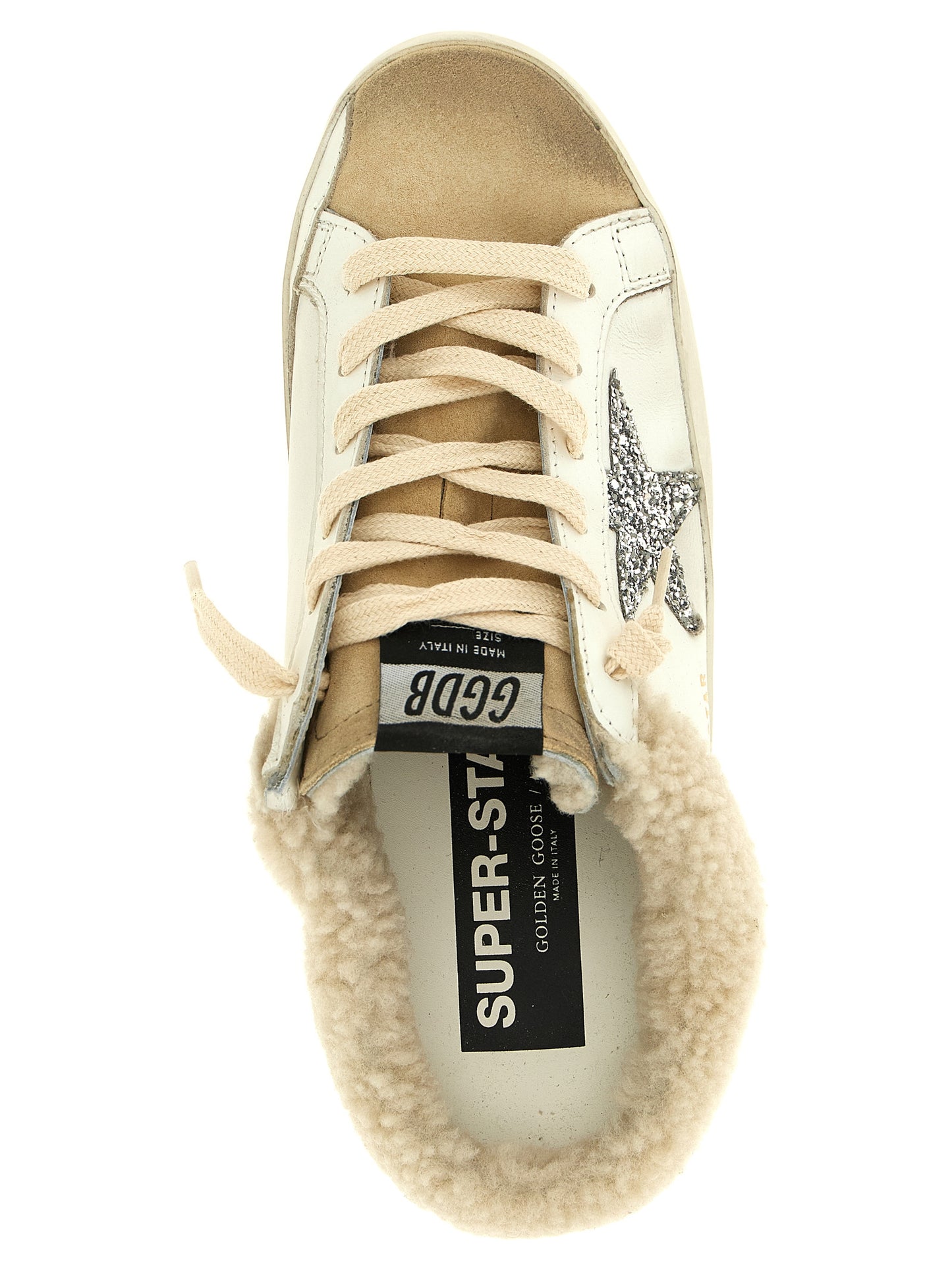 Sneakers by Golden Goose for women in polyester suede leather & cotton beige, gold, silver & white features an fashionable silhouette, showcasing the premium Star Women's Chunky Polyester Suede Leather & Cotton Sneakers in a fashionable chunky style that offers a fashionable finish for refined style.