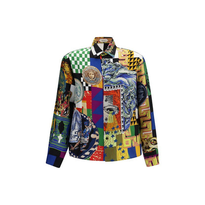 Versace Medusa Men's Regular Fit Long-Sleeve Silk Twill Shirt - Multicolor Patterned Print