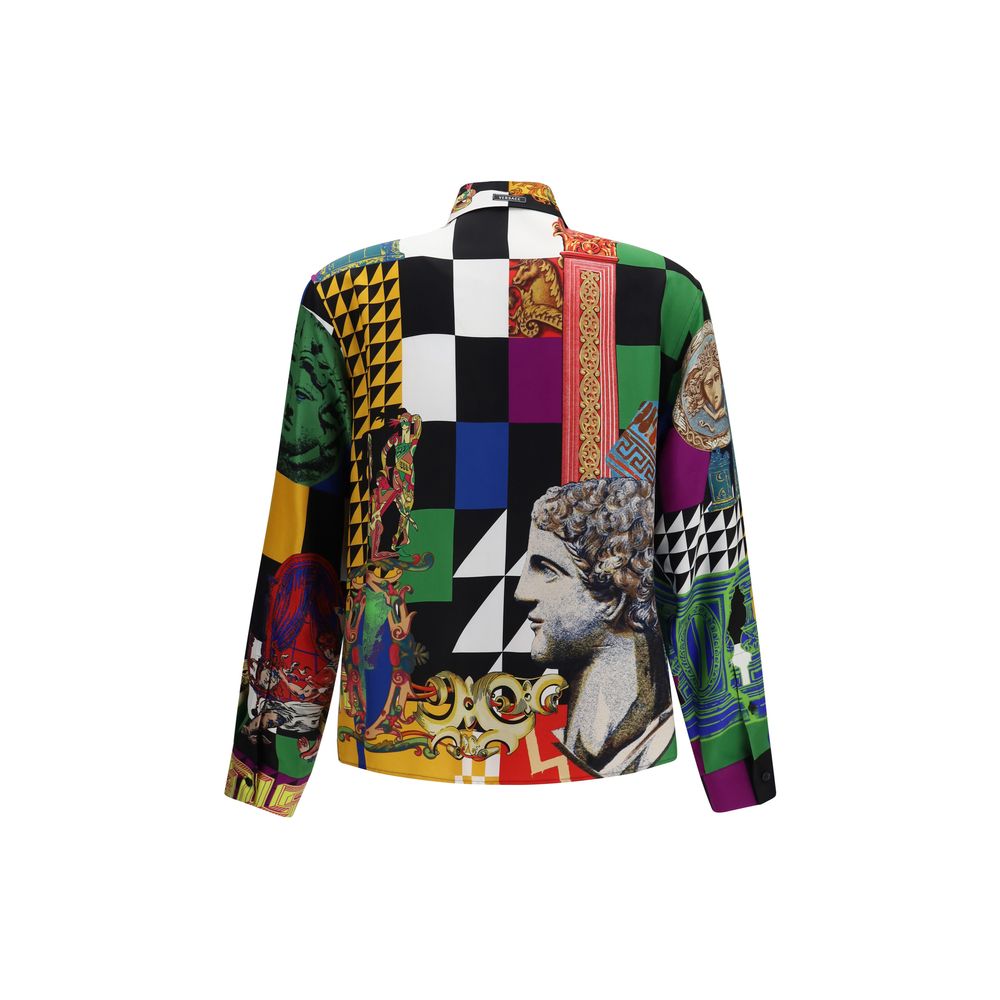 Versace Medusa Men's Regular Fit Long-Sleeve Silk Twill Shirt - Multicolor Patterned Print