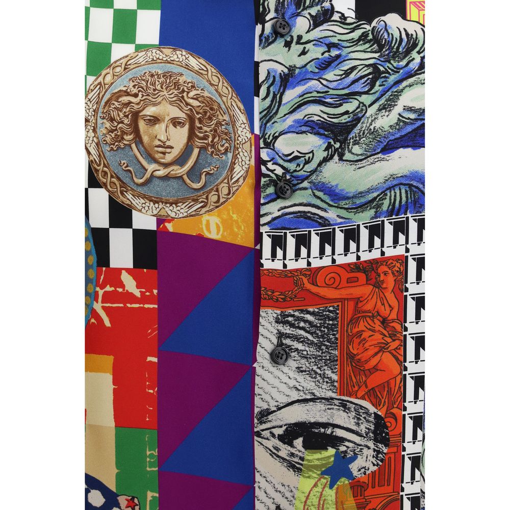 Versace Medusa Men's Regular Fit Long-Sleeve Silk Twill Shirt - Multicolor Patterned Print