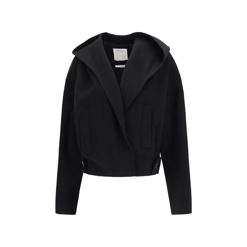 Overcoat by Max Mara for women in virgin wool black features a cosy chic silhouette, artfully detailed with a sophisticated v-neck shawl-collar neckline and premium for a cosy chic finish.