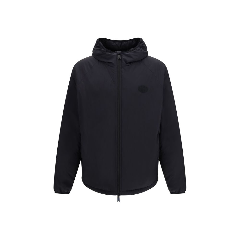 Hooded Windbreaker Jacket by Burberry for men in nylon & silicone black & signature features an perennial silhouette with a refined hooded neckline and perennial lightweight, pockets, hooded & windproof for a sophisticated weather-resistant look.