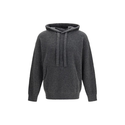 Sweatshirt Hoodie by Laneus for men in polyester silk cashmere & capra leather gray & natural features a authentic silhouette, showcasing a sophisticated hooded neckline and authentic long-sleeve detail for a refined finish.