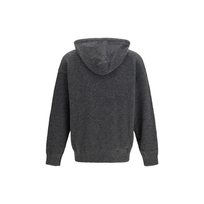 Sweatshirt Hoodie by Laneus for men in polyester silk cashmere & capra leather gray & natural showcases a city-ready silhouette, artfully detailed with a signature hooded neckline and for a city-ready finish.