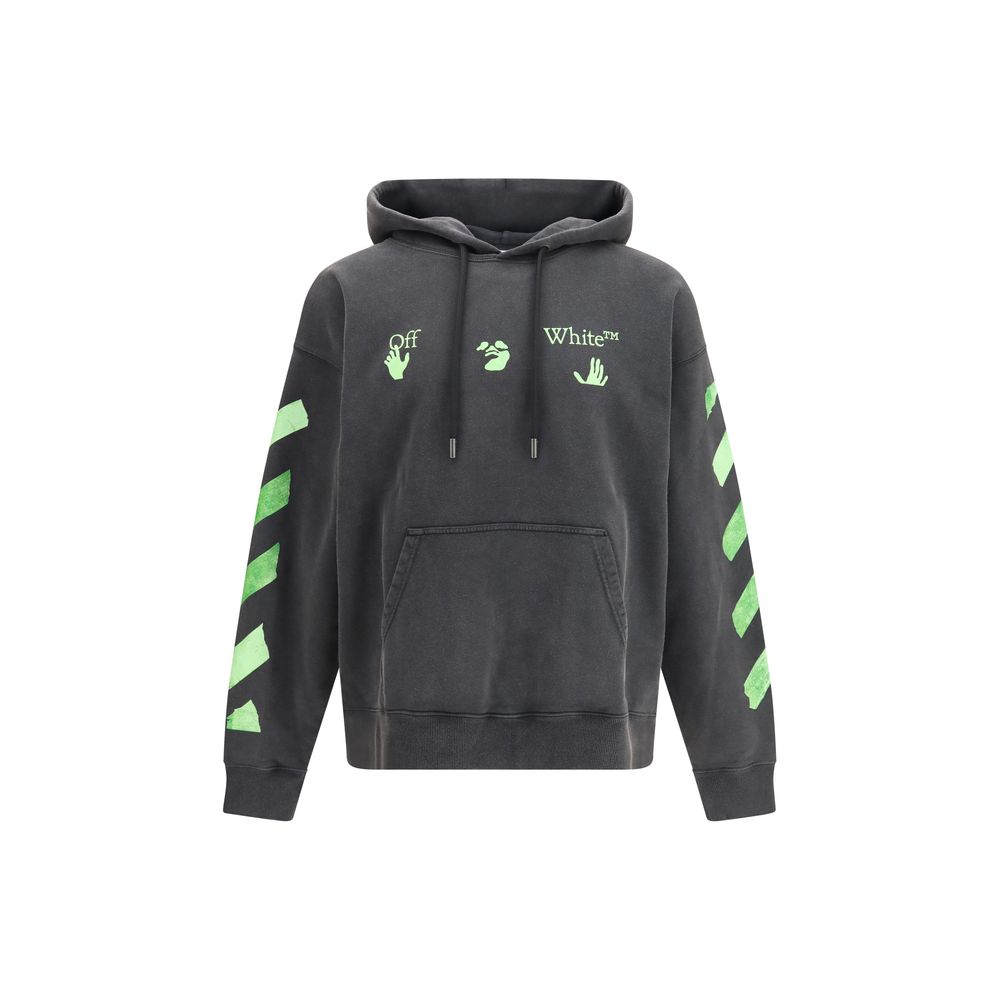 Sweatshirt Hoodie by Off-White for men in cotton gray, green, white, signature & print features a edgy silhouette, detailed with a edgy hooded neckline and long-sleeve for a refined finish.