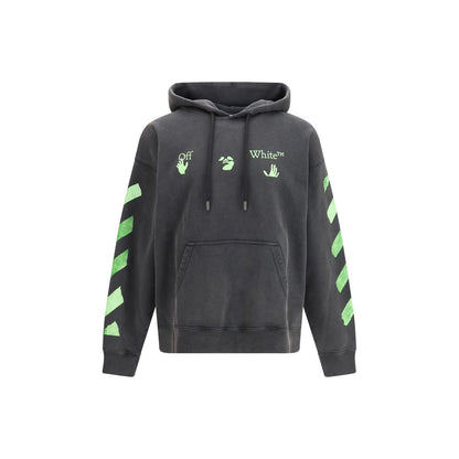 Sweatshirt Hoodie by Off-White for men in cotton gray, green, white, signature & print features a edgy silhouette, detailed with a edgy hooded neckline and long-sleeve for a refined finish.