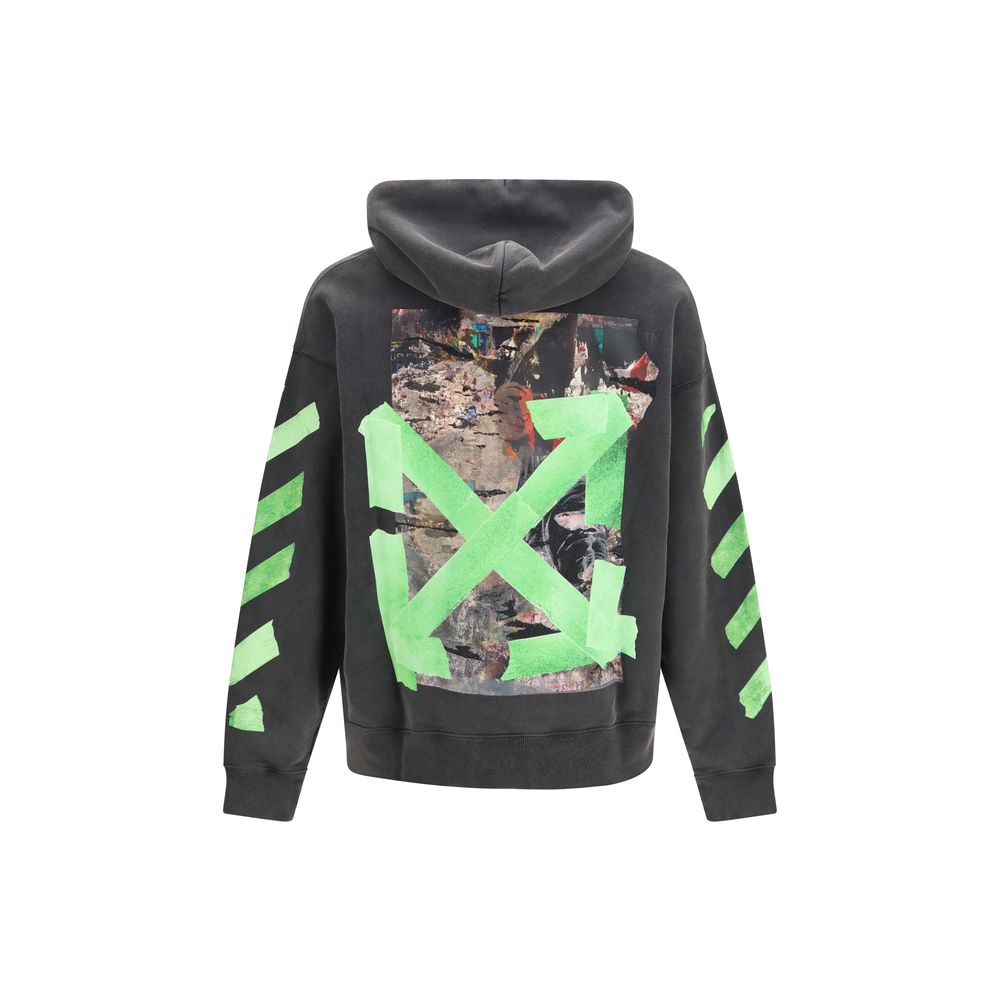 Sweatshirt Hoodie by Off-White for men in cotton gray, green, white, signature & print features a authentic silhouette, showcasing a sophisticated hooded neckline and authentic detail for a refined finish.