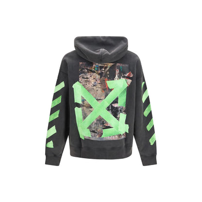 Sweatshirt Hoodie by Off-White for men in cotton gray, green, white, signature & print features a authentic silhouette, showcasing a sophisticated hooded neckline and authentic detail for a refined finish.