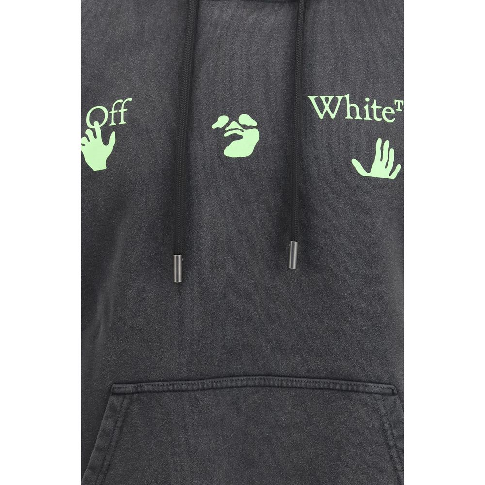 Sweatshirt Hoodie by Off-White for men in cotton gray, green, white, signature & print features an avant-garde silhouette, showcasing a sophisticated hooded neckline and detail for a truly avant-garde finish.