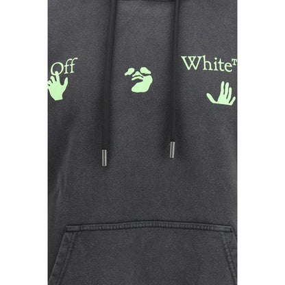 Sweatshirt Hoodie by Off-White for men in cotton gray, green, white, signature & print features an avant-garde silhouette, showcasing a sophisticated hooded neckline and detail for a truly avant-garde finish.