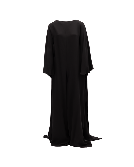 Dress by Valentino Garavani for women in cotton black presents a sinuous silhouette, showcasing a sophisticated and long-sleeve detailed with a sinuous long for a refined finish.