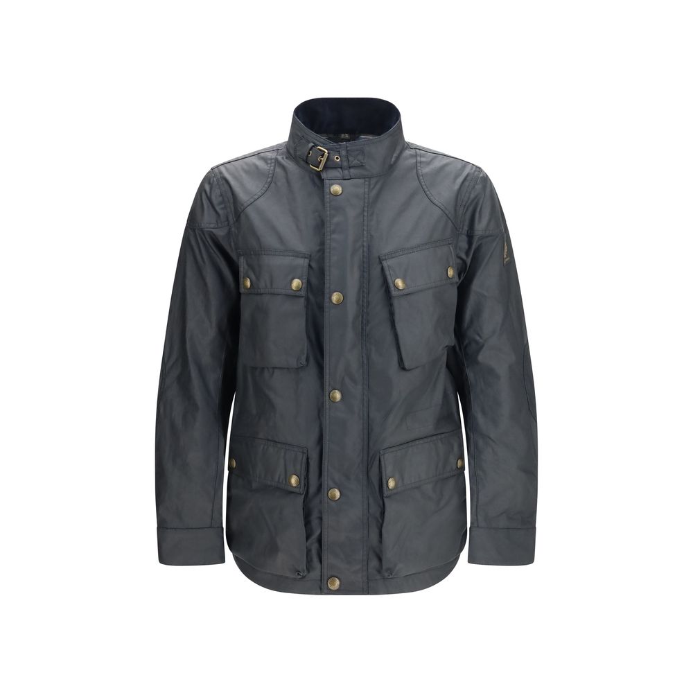 Windbreaker Jacket by Belstaff for men in cotton corduroy twill blue, patterned, checked & signature features an perennial silhouette with a refined and perennial windproof & pockets for a sophisticated weather-resistant look.