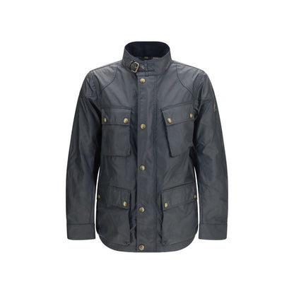 Windbreaker Jacket by Belstaff for men in cotton corduroy twill blue, patterned, checked & signature features an perennial silhouette with a refined and perennial windproof & pockets for a sophisticated weather-resistant look.