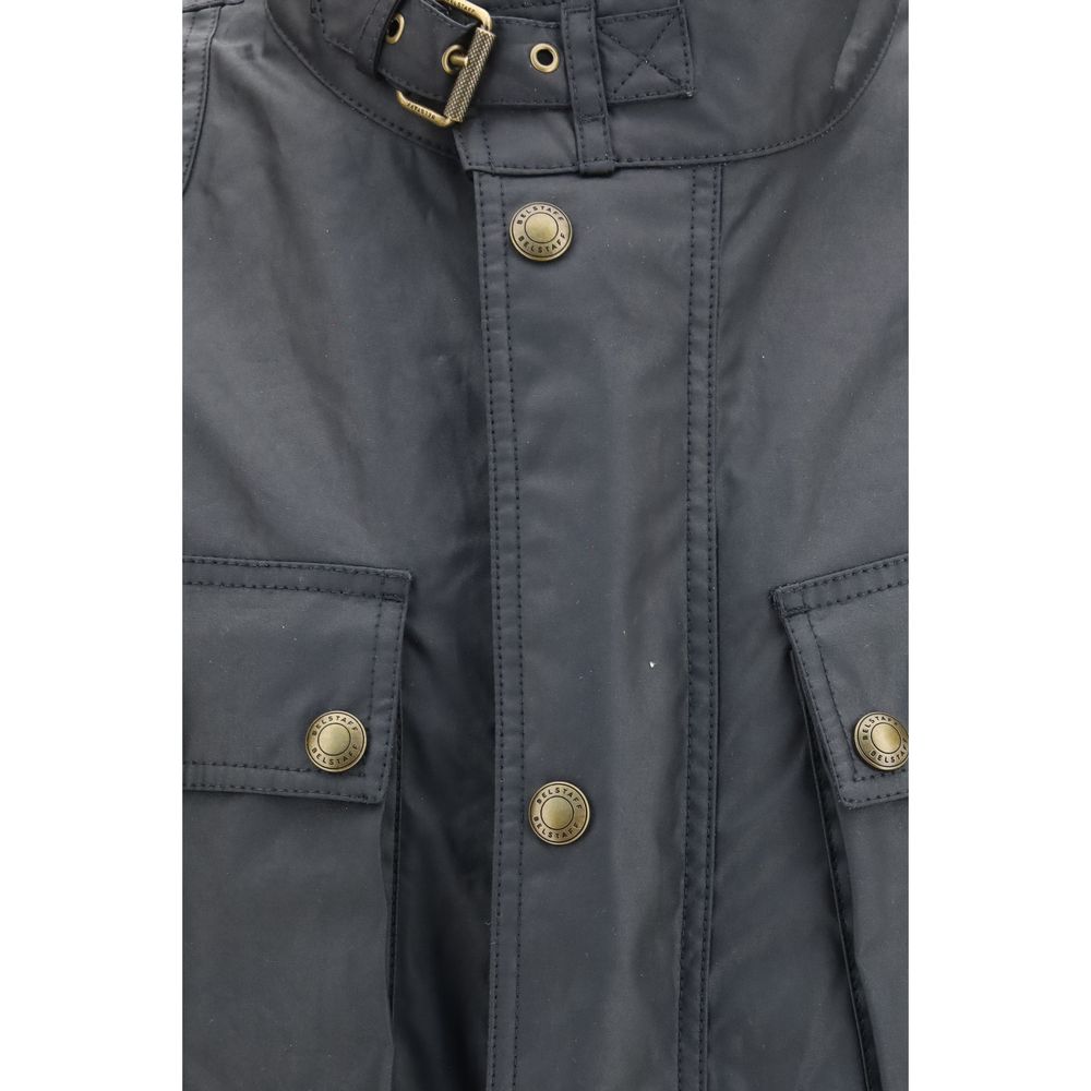Windbreaker Jacket by Belstaff for men in cotton corduroy twill blue, patterned, checked & signature presents a resilient silhouette, artfully detailed with a sophisticated and functional windproof & pockets for a resilient finish.