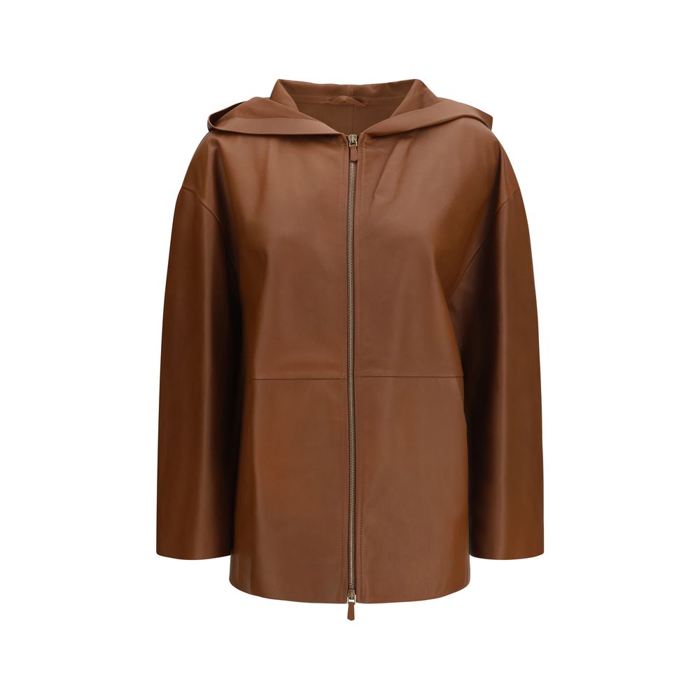 Hooded Jacket by Max Mara for women in lambskin leather brown showcases a contemporary silhouette, detailed with a contemporary hooded neckline and premium hooded for a sophisticated finish.