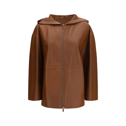 Hooded Jacket by Max Mara for women in lambskin leather brown showcases a contemporary silhouette, detailed with a contemporary hooded neckline and premium hooded for a sophisticated finish.
