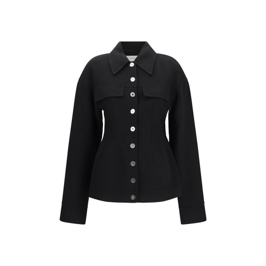 Overcoat by Max Mara for women in virgin wool black & silver showcases a enveloping silhouette, detailed with distinctive pockets and a enveloping .