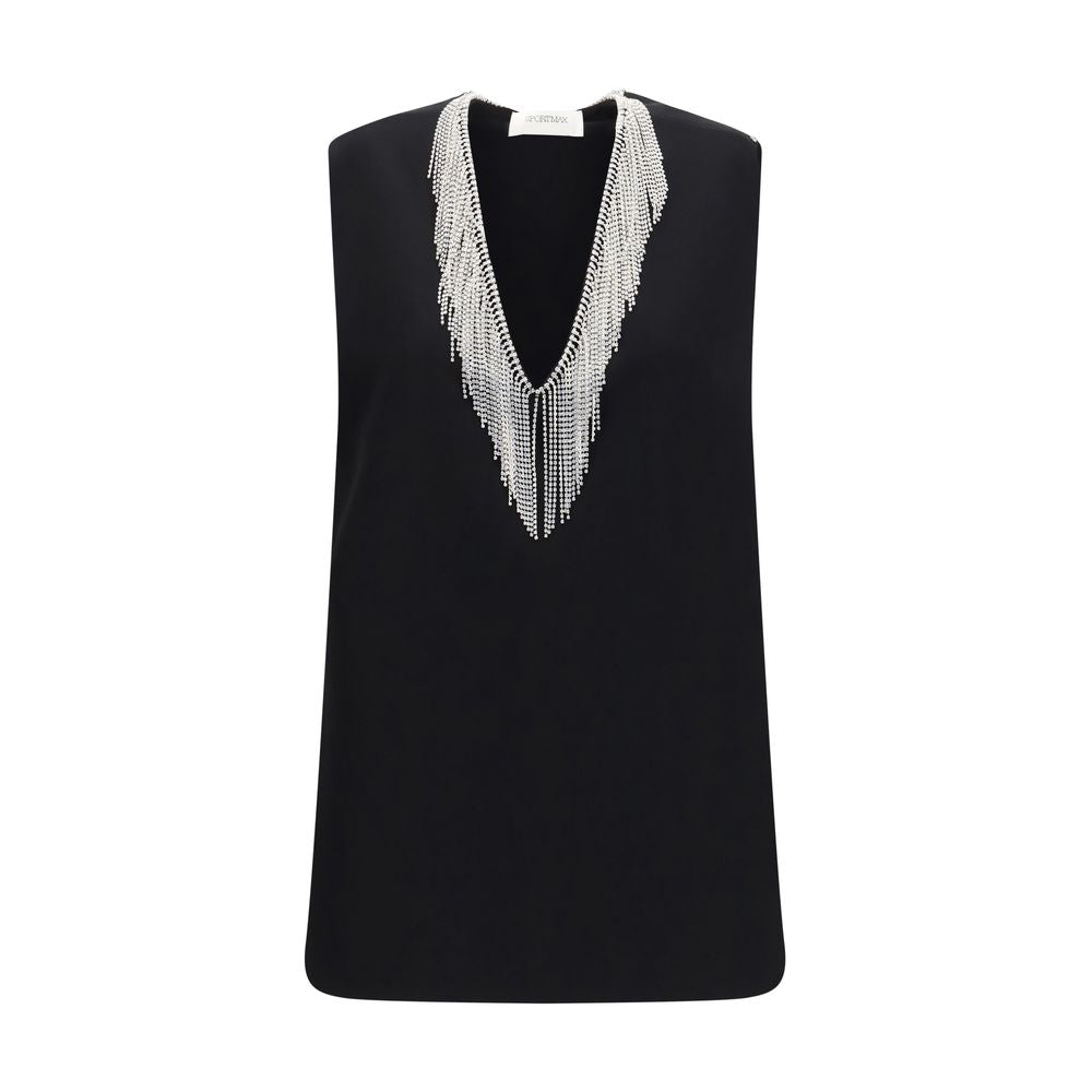 Shirt by Max Mara for women in stretch polyester black presents a discerning silhouette, showcasing a sophisticated v-neck neckline and sleeveless for a truly discerning finish.