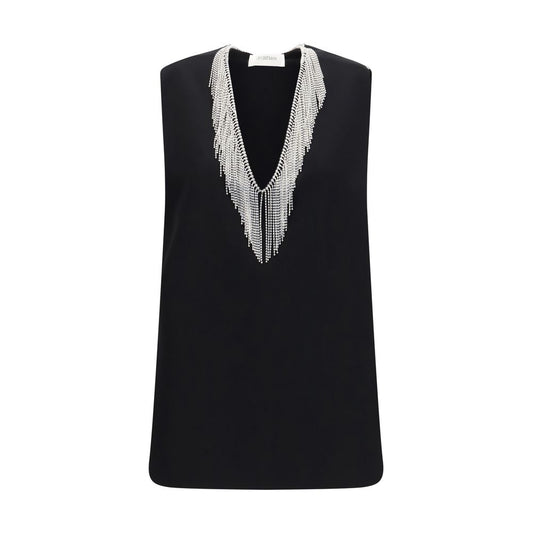 Shirt by Max Mara for women in stretch polyester black presents a discerning silhouette, showcasing a sophisticated v-neck neckline and sleeveless for a truly discerning finish.