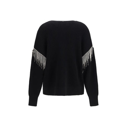 Cardigan by Max Mara for women in virgin wool black features a dramatic silhouette, showcasing a sophisticated v-neck neckline and dramatic detail for a timeless, premium look.