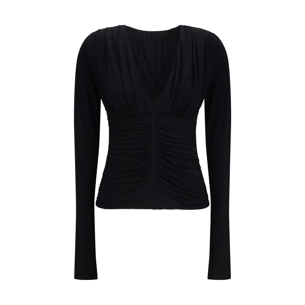 Dress Shirt by Max Mara for women in stretch viscose black features an polished silhouette, showcasing a sophisticated v-neck neckline and long-sleeve detail for a truly polished finish.
