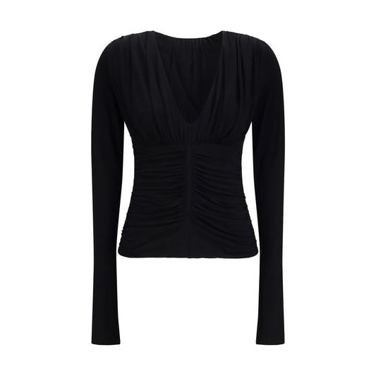 Dress Shirt by Max Mara for women in stretch viscose black features an polished silhouette, showcasing a sophisticated v-neck neckline and long-sleeve detail for a truly polished finish.